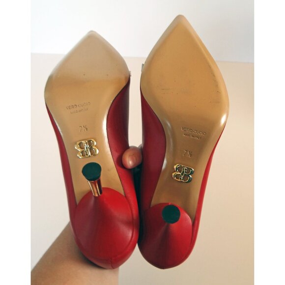 NEW!! BEAUTIISOLES Jennifer Red Italian Leather Pointed Toe Pump Size 7 1/2 - Picture 8 of 10